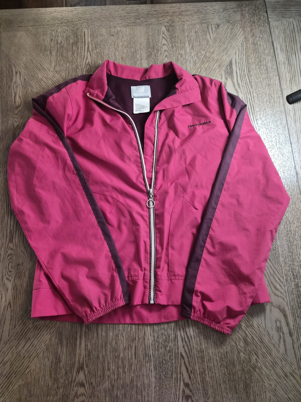 New Balance Pink Bomber Jacket with Dark Berry Stripes